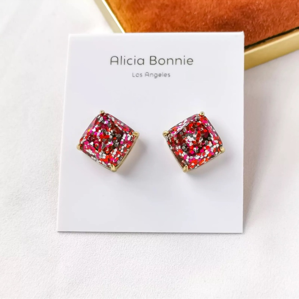 NEW ALICIA BONNIE Alicia Bonnie purple Purple Glitter Sugarcube Earrings Nwt